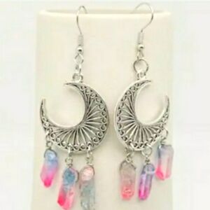 Boho crystals moon earrings